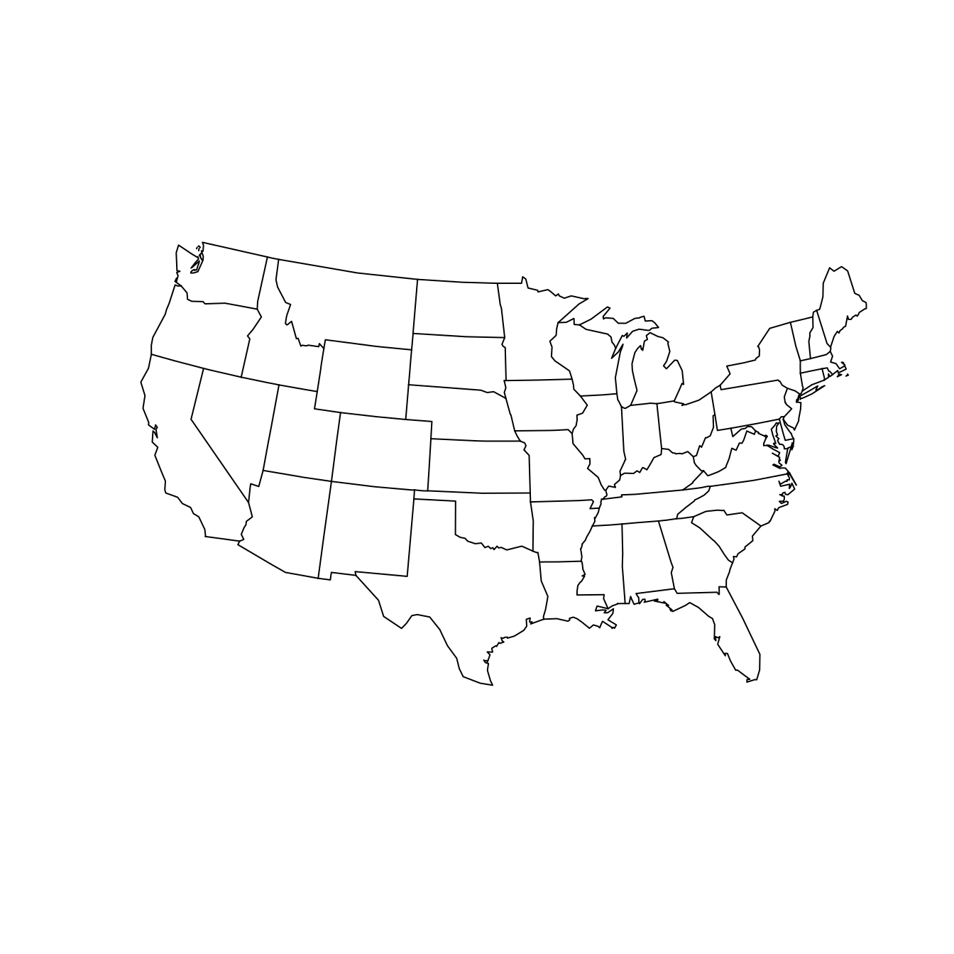The contiguous United States according to the Lambert conformal conic (left) and Albers equal area (right) projections. We have specified that the scales are true on the 20th and 50th parallels.