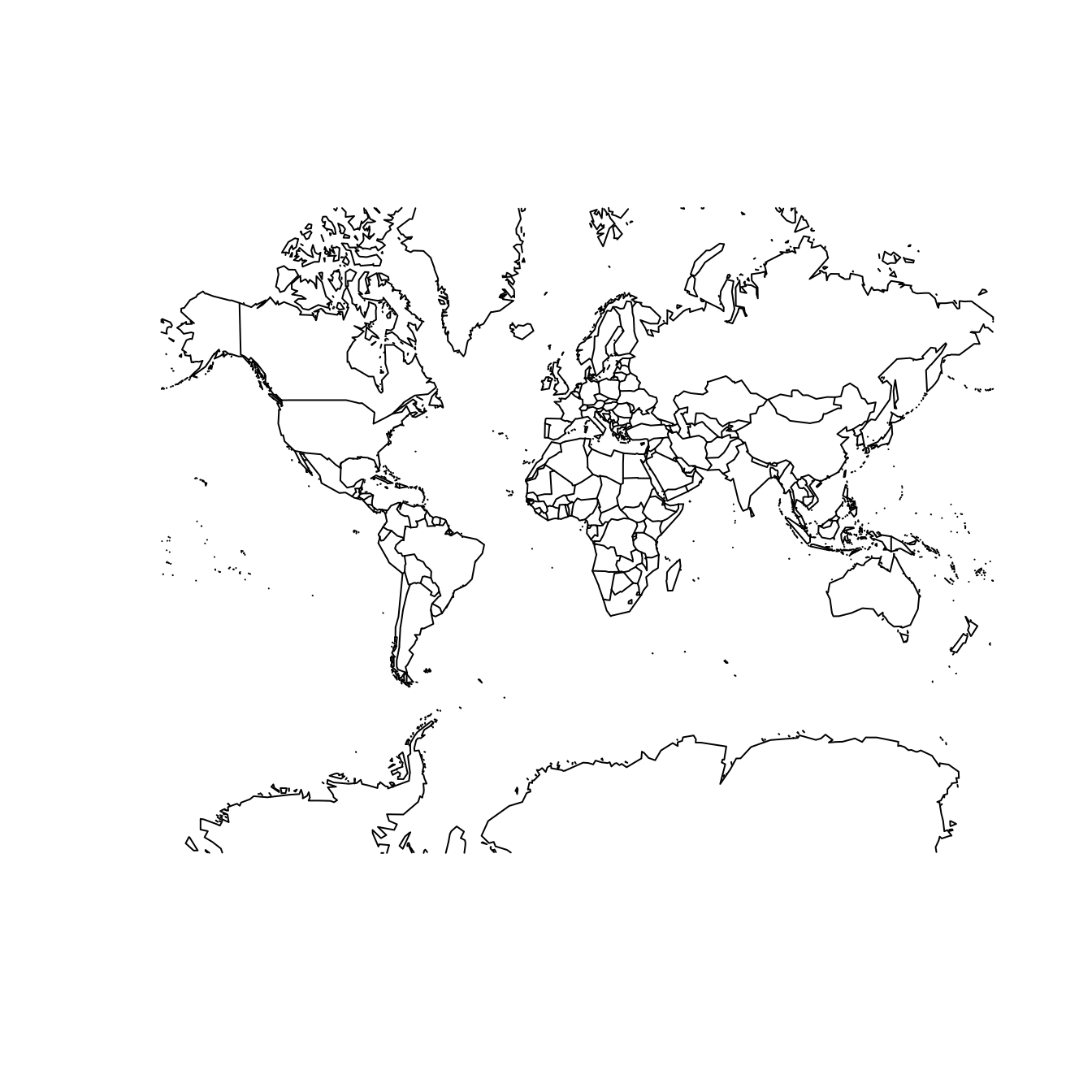 The world according to the Mercator (left) and Gall--Peters (right) projections.